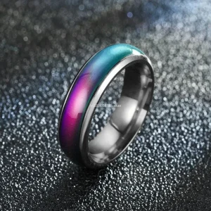 Color Changing Mood Ring with Thermochromic Crystal Layer and Seven Color Shifts